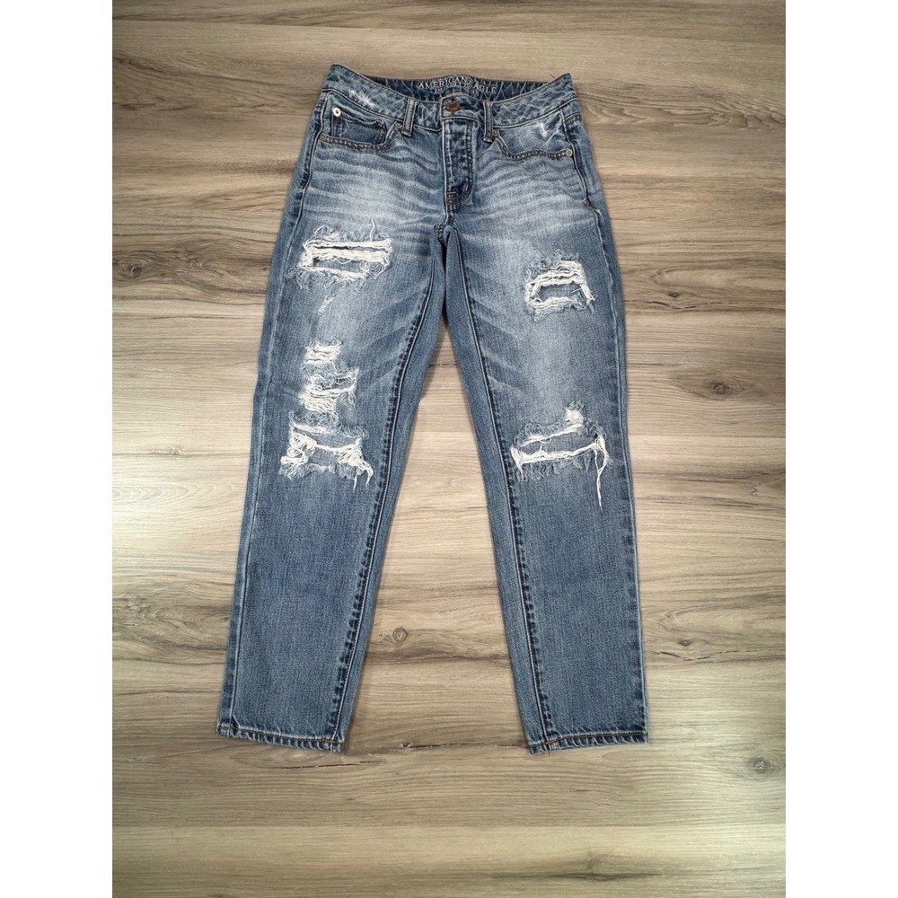 American Eagle‎  WMNS Distressed Boy Crop button fly Jeans Size 0 Y2K Streetwear